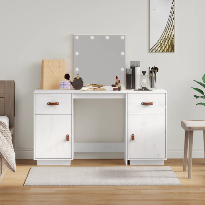 Dressing Table Set with LED White Solid Wood Pine