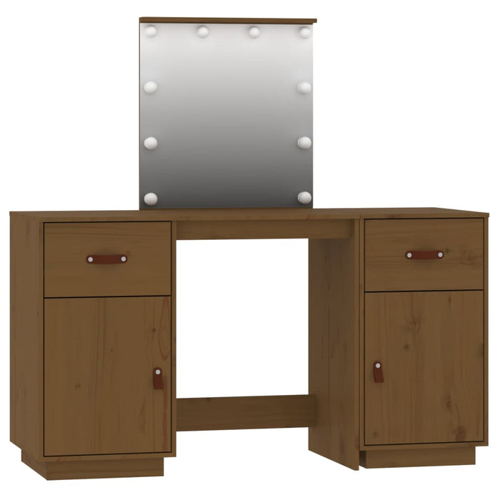 Dressing Table Set with LED Honey Brown Solid Wood Pine