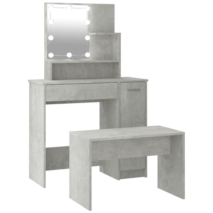 Dressing Table Set with LED Concrete Grey Engineered Wood