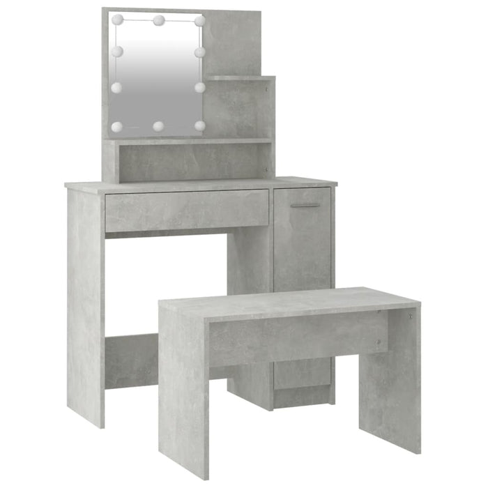 Dressing Table Set with LED Concrete Grey Engineered Wood