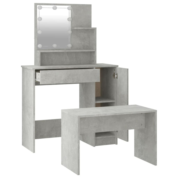 Dressing Table Set with LED Concrete Grey Engineered Wood