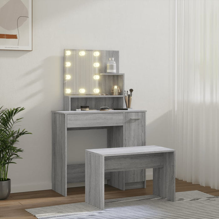 Dressing Table Set with LED Grey Sonoma Engineered Wood