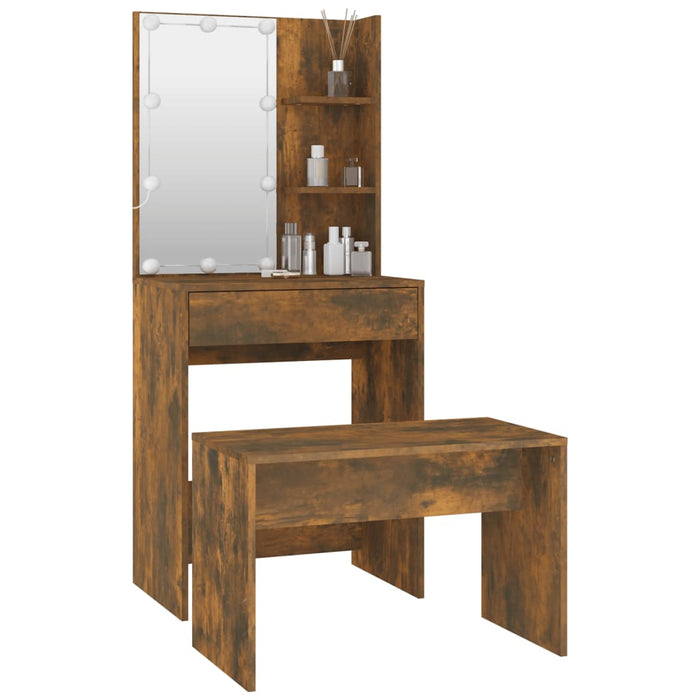 Dressing Table Set with LED Smoked Oak Engineered Wood