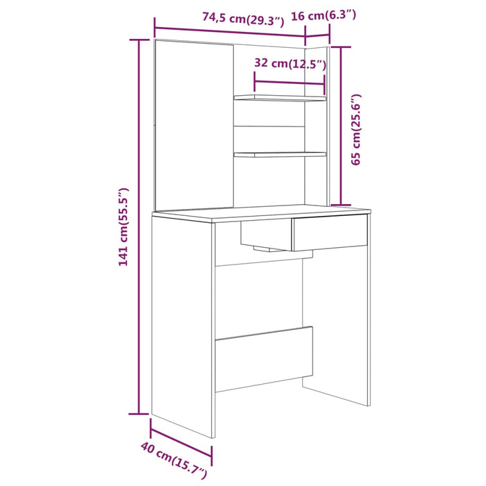 Dressing Table Set Concrete Grey 74.5x40x141 cm