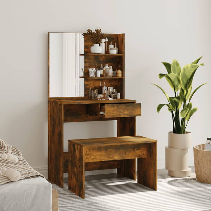 Dressing Table Set Smoked Oak 74.5x40x141 cm