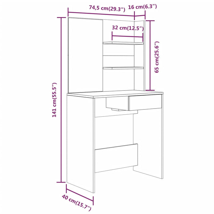 Dressing Table Set Grey Sonoma 74.5x40x141 cm