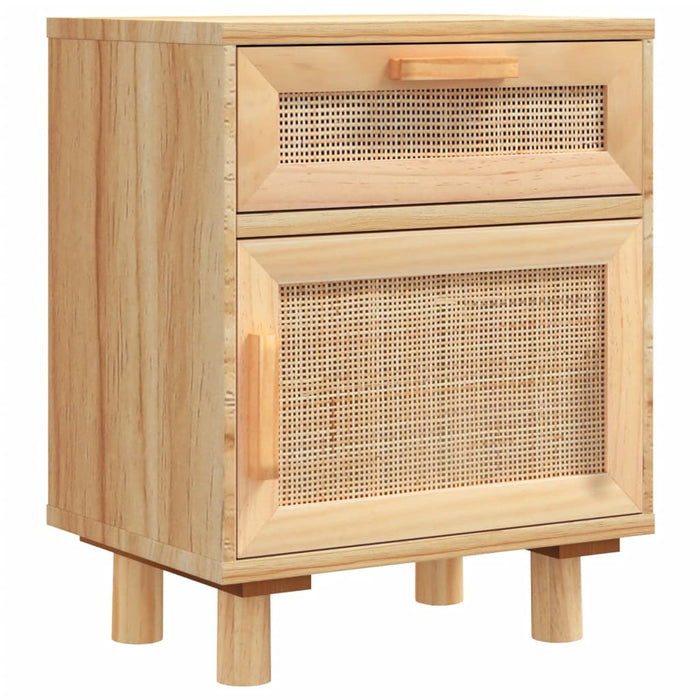 Bedside Cabinet Brown Solid Wood Pine and Natural Rattan