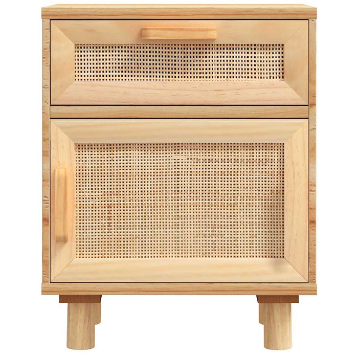 Bedside Cabinets 2 pcs Brown Solid Wood Pine and Natural Rattan