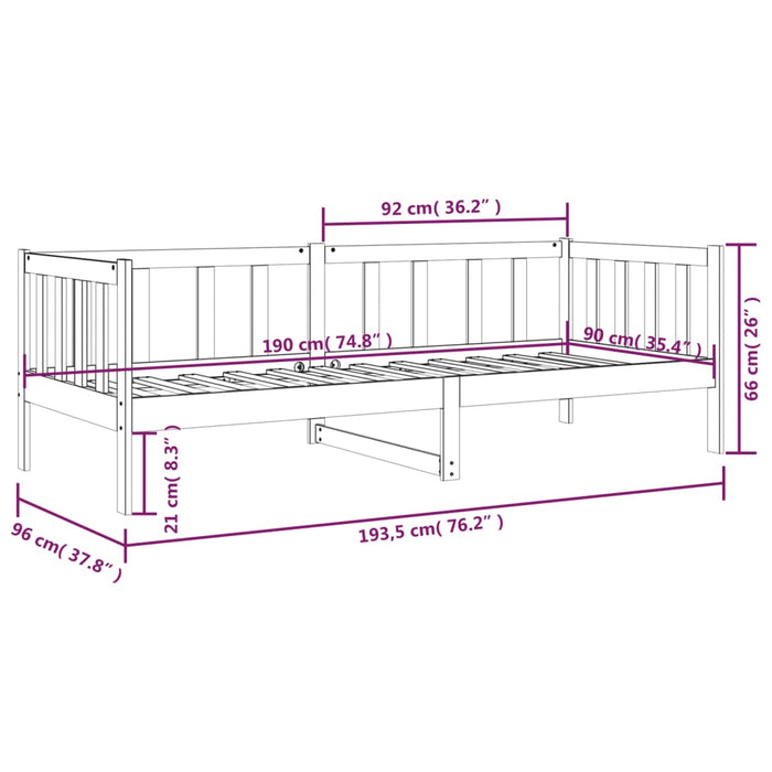 Day Bed without Mattress 90x190cm Solid Wood Pine