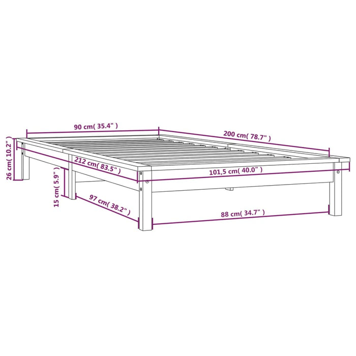 820528 vidaXL Bed Frame without Mattress Grey 90x200 cm Solid Wood