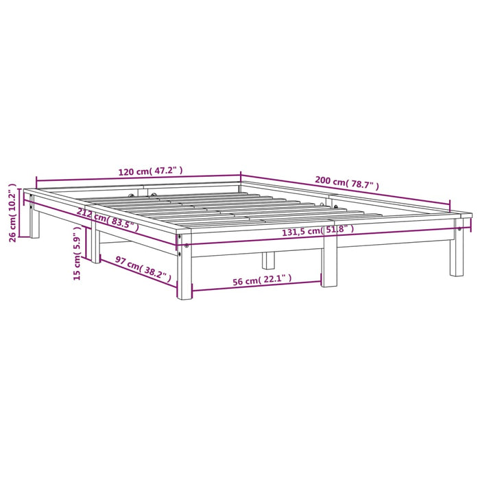 820539 vidaXL Bed Frame without Mattress Honey Brown 120x200 cm Solid Wood