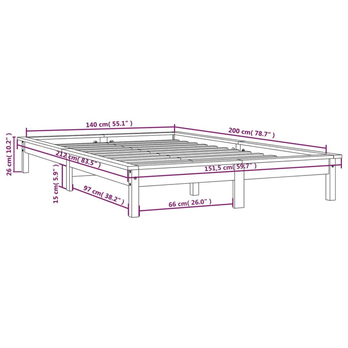 820544 vidaXL Bed Frame without Mattress Honey Brown 140x200 cm Solid Wood