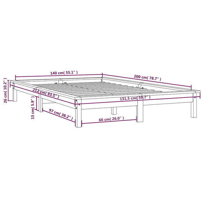 820545 vidaXL Bed Frame without Mattress Black 140x200 cm Solid Wood