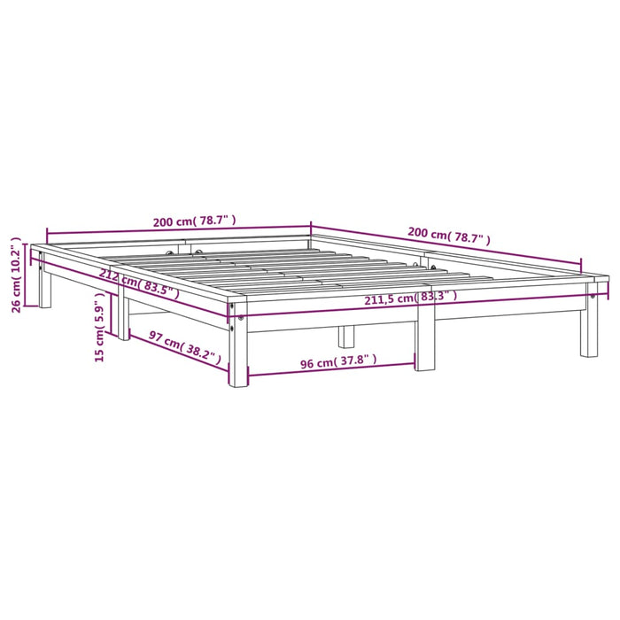 Bed Frame without Mattress Black 200x200 cm Solid Wood