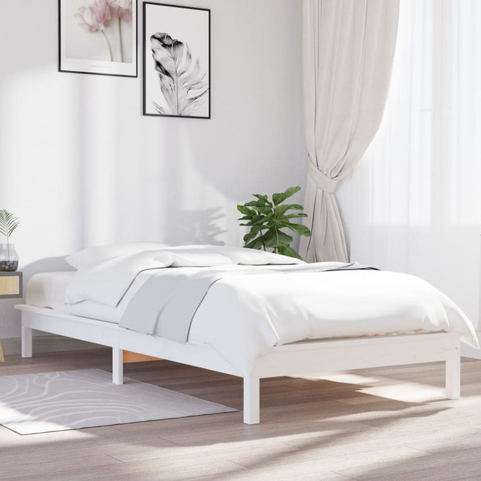 Bed Frame without Mattress White Single Solid Wood