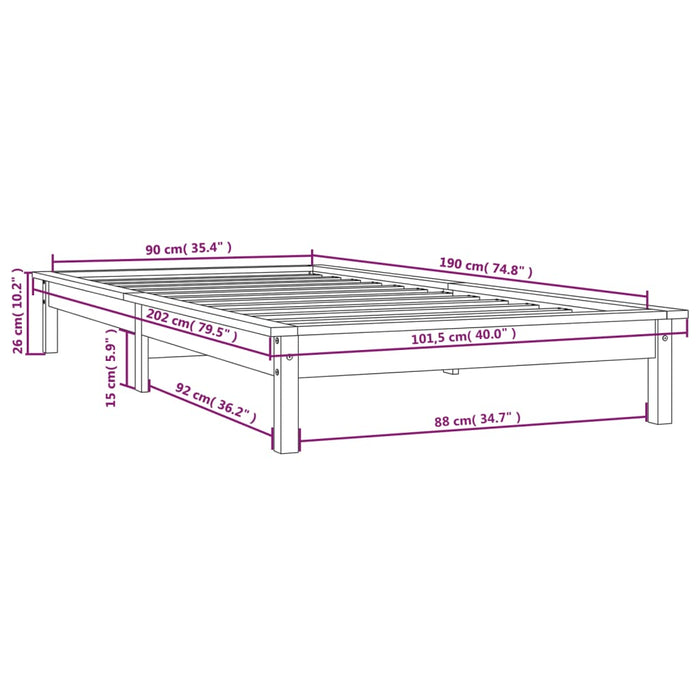 Bed Frame without Mattress Honey Brown Single Solid Wood