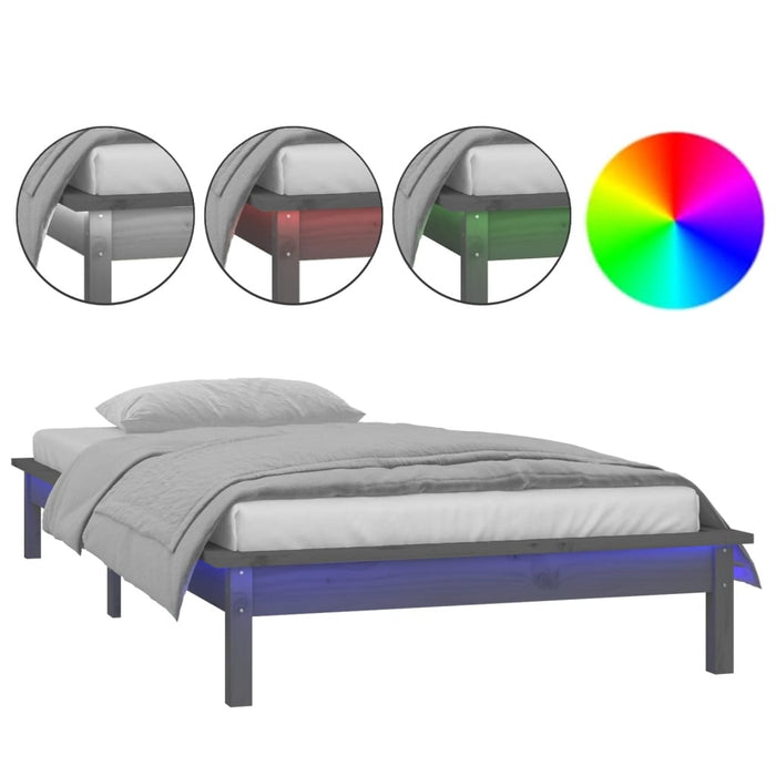 LED Bed Frame without Mattress Grey 90x200 cm Solid Wood