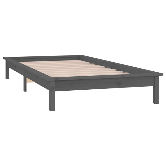 LED Bed Frame without Mattress Grey 90x200 cm Solid Wood