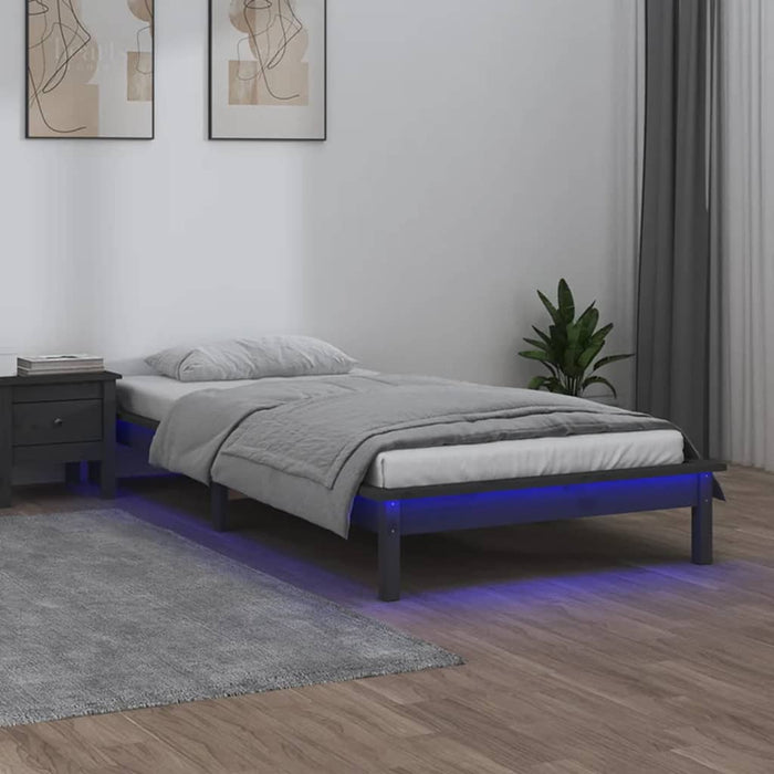 LED Bed Frame without Mattress Grey 90x200 cm Solid Wood