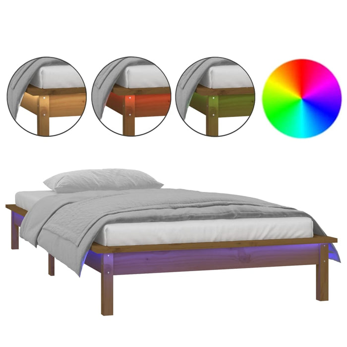 LED Bed Frame without Mattress Honey Brown 90x200 cm Solid Wood