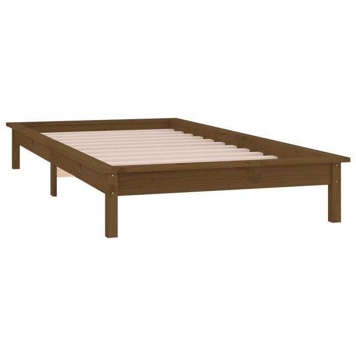 LED Bed Frame without Mattress Honey Brown 90x200 cm Solid Wood