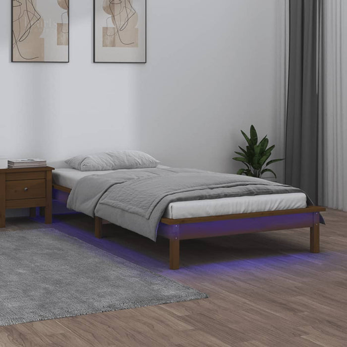 LED Bed Frame without Mattress Honey Brown 90x200 cm Solid Wood