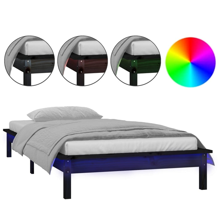 LED Bed Frame without Mattress Black 90x200 cm Solid Wood