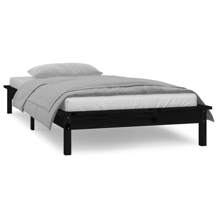 LED Bed Frame without Mattress Black 90x200 cm Solid Wood