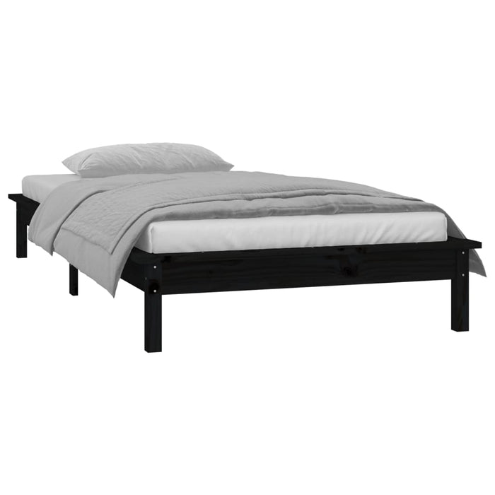 LED Bed Frame without Mattress Black 90x200 cm Solid Wood