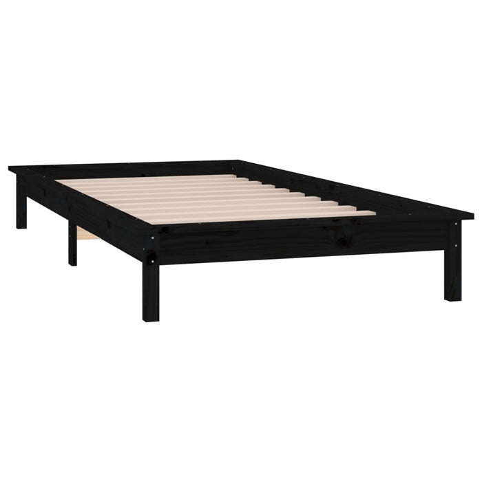 LED Bed Frame without Mattress Black 90x200 cm Solid Wood