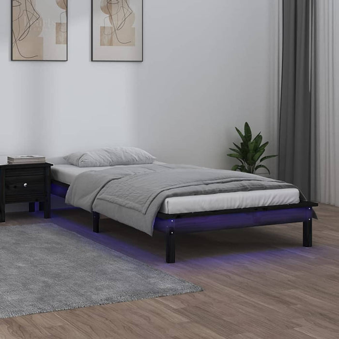 LED Bed Frame without Mattress Black 90x200 cm Solid Wood