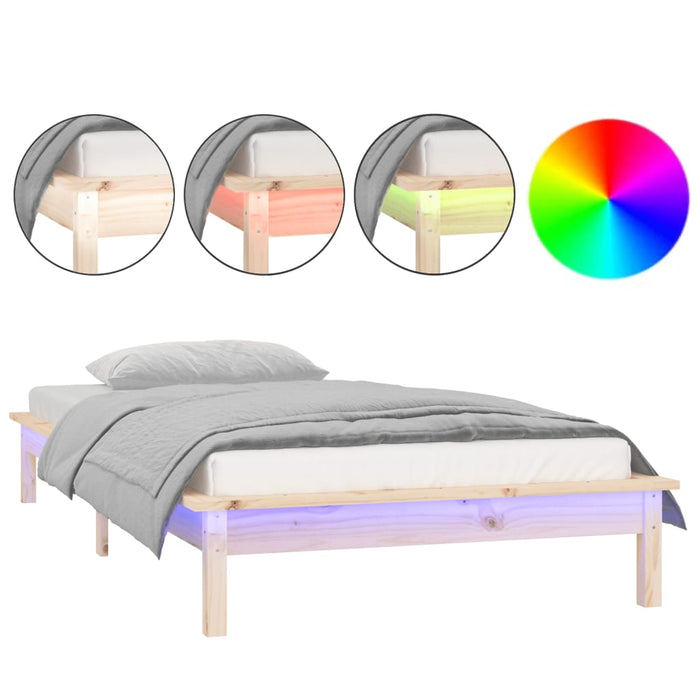 LED Bed Frame without Mattress 100x200 cm Solid Wood