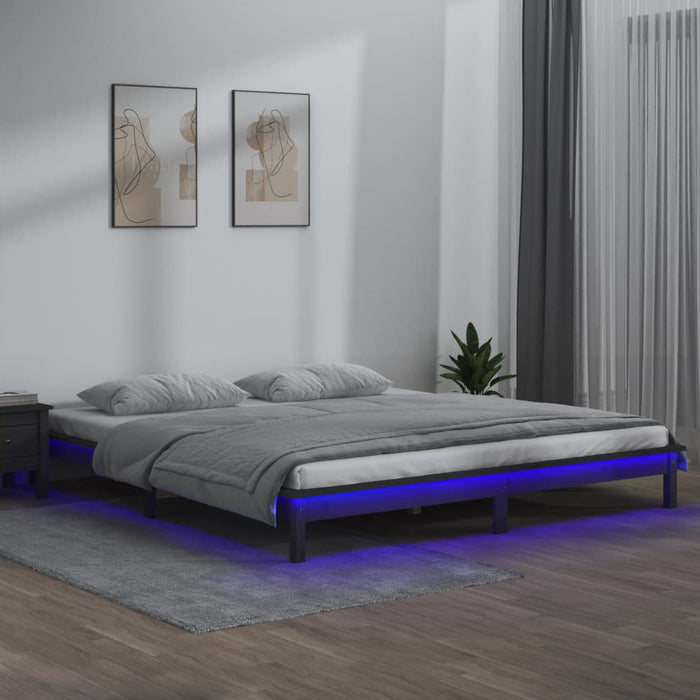 LED Bed Frame without Mattress Grey 120x200 cm Solid Wood