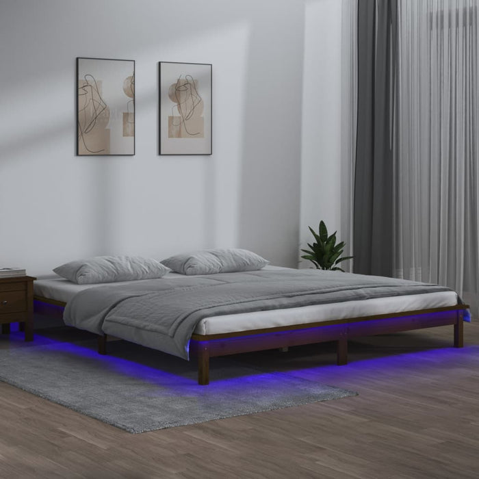 LED Bed Frame without Mattress Honey Brown 120x200 cm Solid Wood