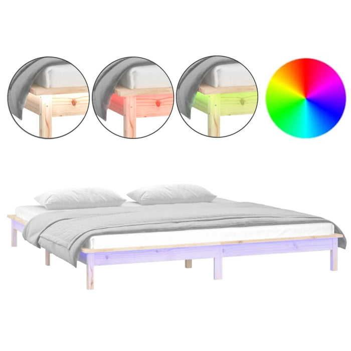 LED Bed Frame without Mattress 150x200 cm King Size King Size Solid Wood