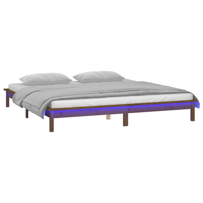 LED Bed Frame without Mattress Honey Brown 160x200 cm Solid Wood