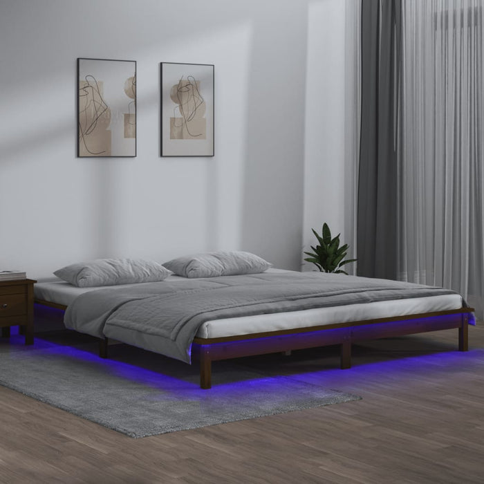 LED Bed Frame without Mattress Honey Brown 160x200 cm Solid Wood