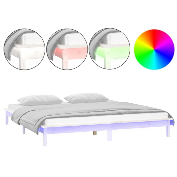 LED Bed Frame without Mattress White 200x200 cm Solid Wood