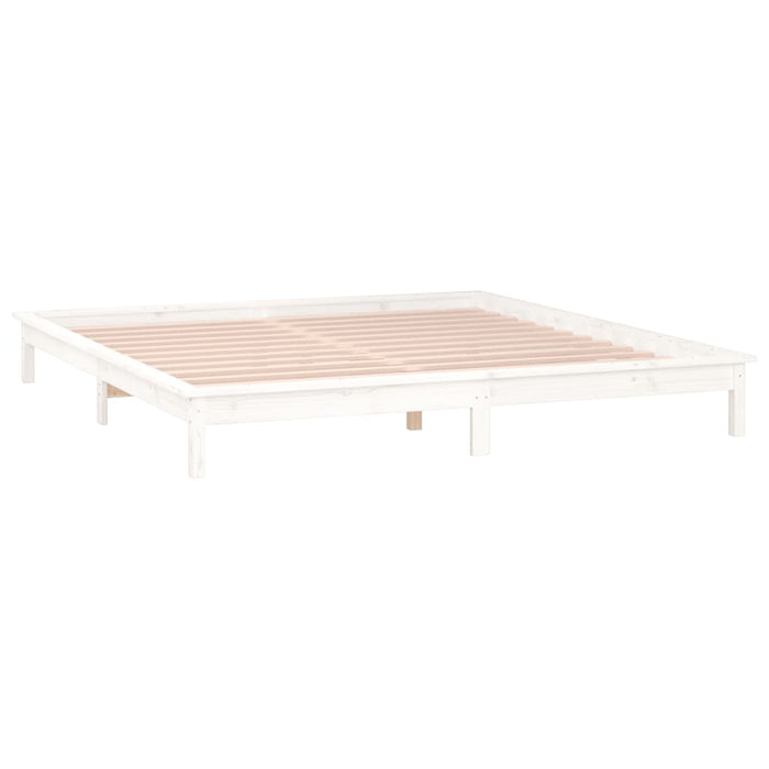 LED Bed Frame without Mattress White 200x200 cm Solid Wood