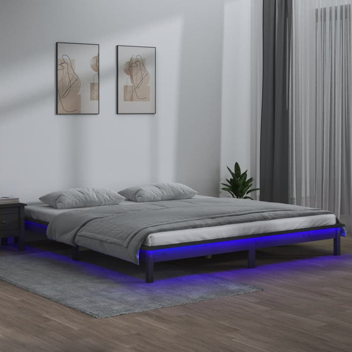 LED Bed Frame without Mattress Grey 200x200 cm Solid Wood