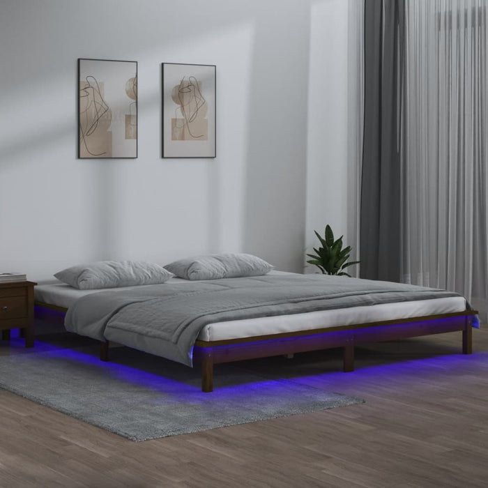 LED Bed Frame without Mattress Honey Brown 200x200 cm Solid Wood