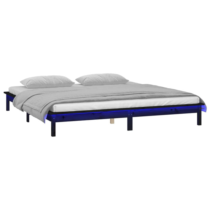 LED Bed Frame without Mattress Black 200x200 cm Solid Wood