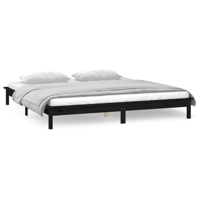 LED Bed Frame without Mattress Black 200x200 cm Solid Wood