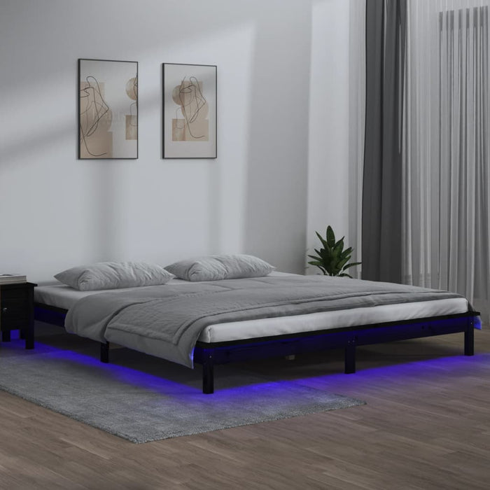 LED Bed Frame without Mattress Black 200x200 cm Solid Wood