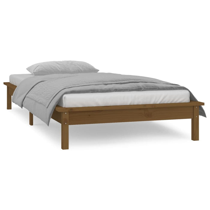 LED Bed Frame without Mattress Honey Brown 75x190cm  Solid Wood