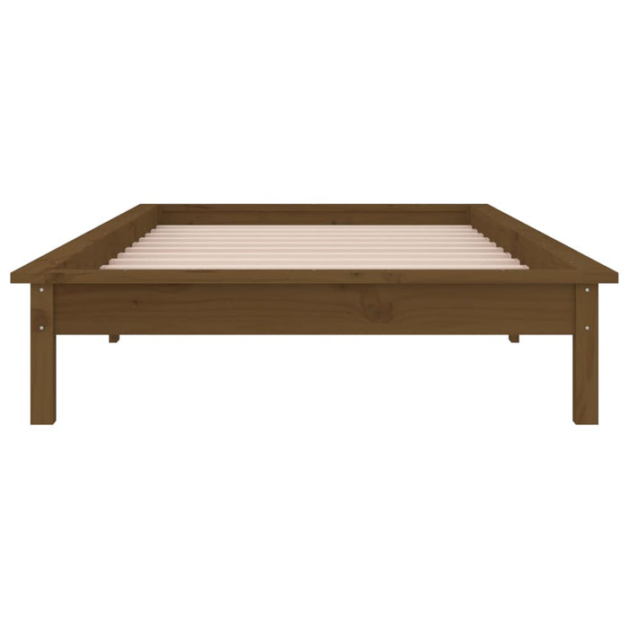 LED Bed Frame without Mattress Honey Brown 75x190cm  Solid Wood