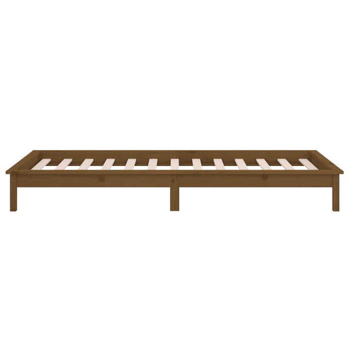 LED Bed Frame without Mattress Honey Brown 75x190cm  Solid Wood