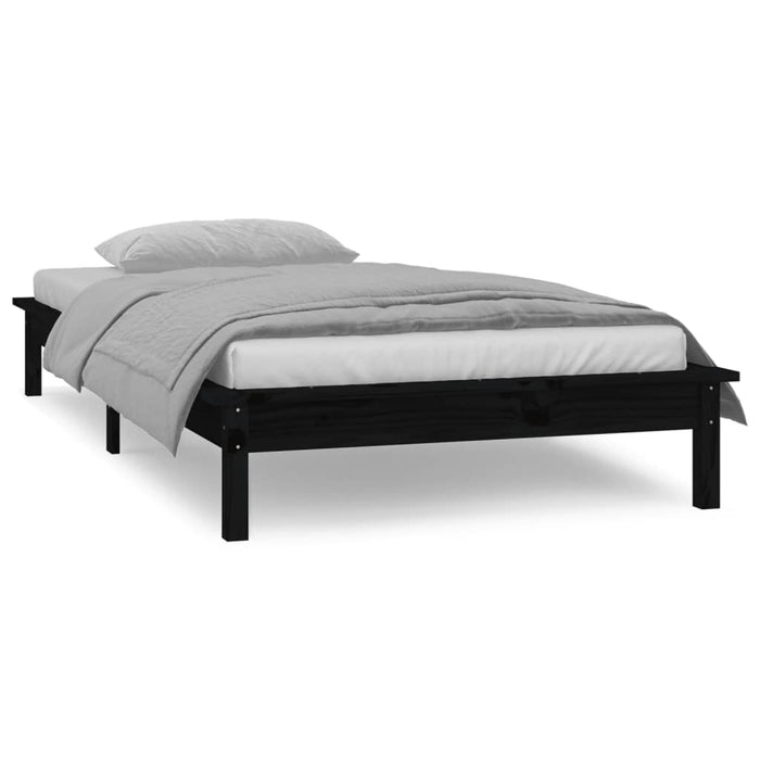 LED Bed Frame without Mattress Black 90x190 cm Single Single Solid Wood