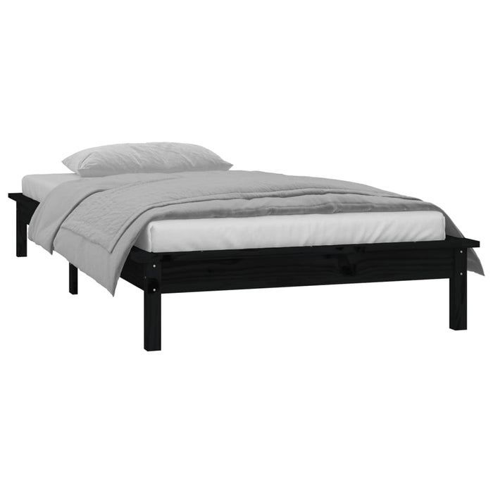 LED Bed Frame without Mattress Black 90x190 cm Single Single Solid Wood