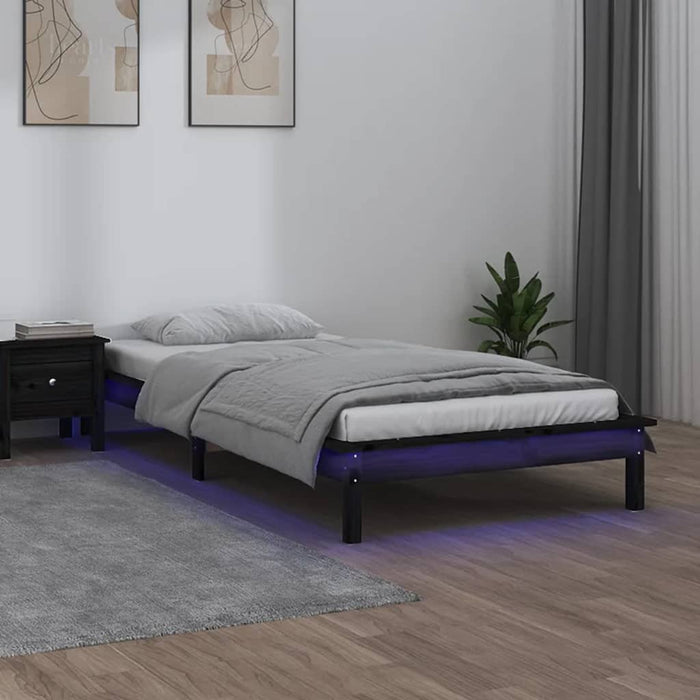 LED Bed Frame without Mattress Black 90x190 cm Single Single Solid Wood